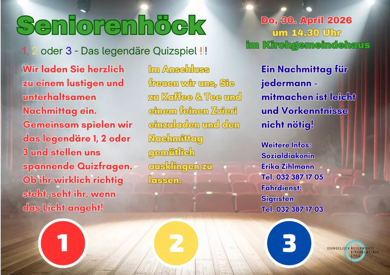 Flyer Seniorenhöck 30.04.26 (Foto: Lyss Pfarrkollegium) Flyer Seniorenhöck 30.04.26 (Foto: Lyss Pfarrkollegium)